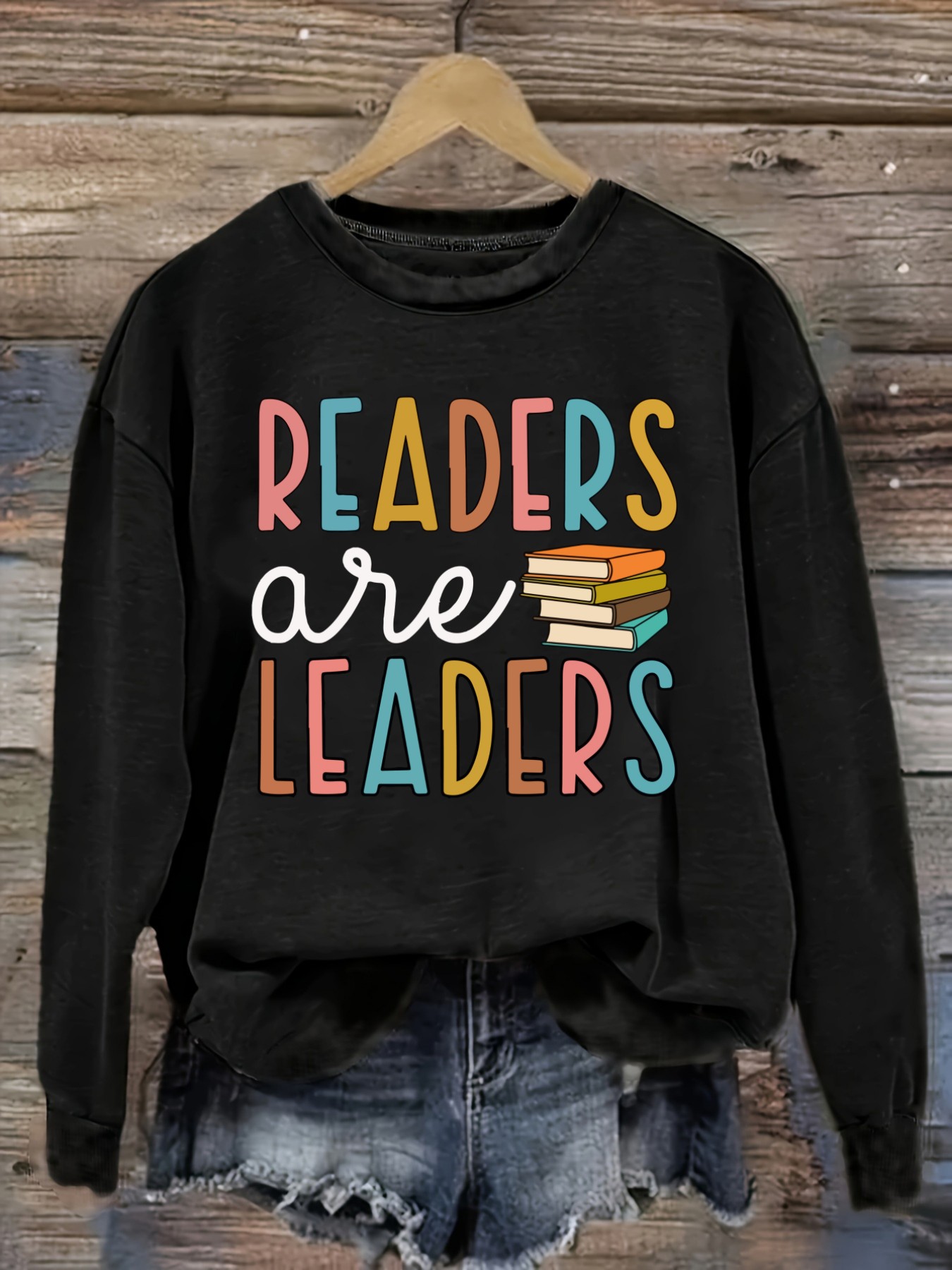 Books - Women's Casual Long Sleeve Crew Neck