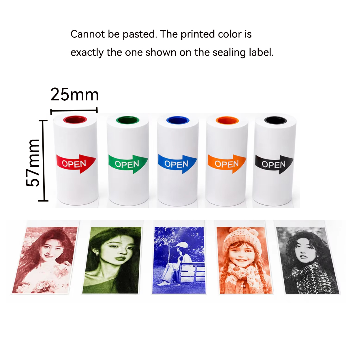 Mini Pocket Thermal Printer Paper Roll - 57x25mm White/Color Thermal Paper Roll -