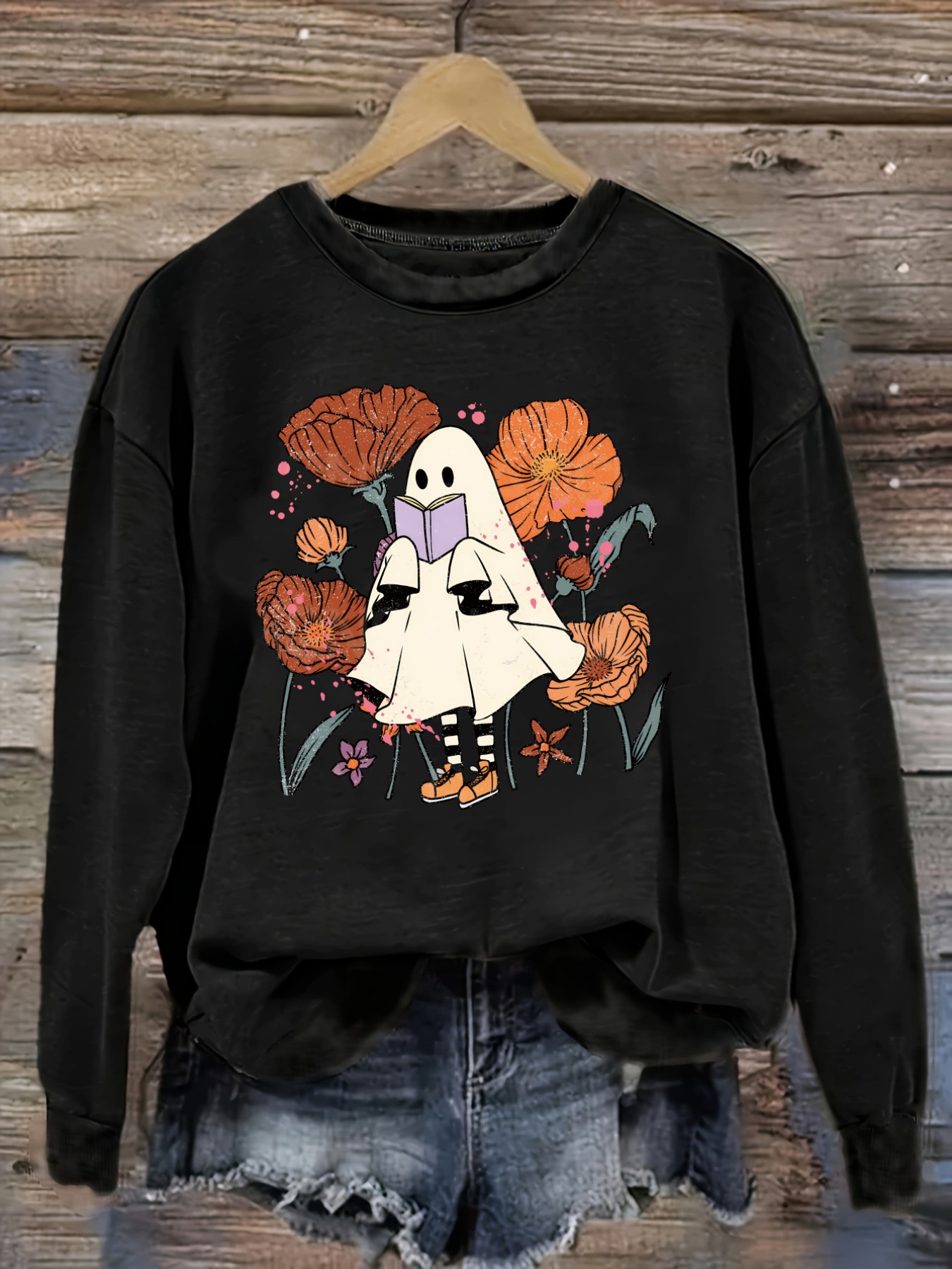 Books - Women's Casual Long Sleeve Crew Neck