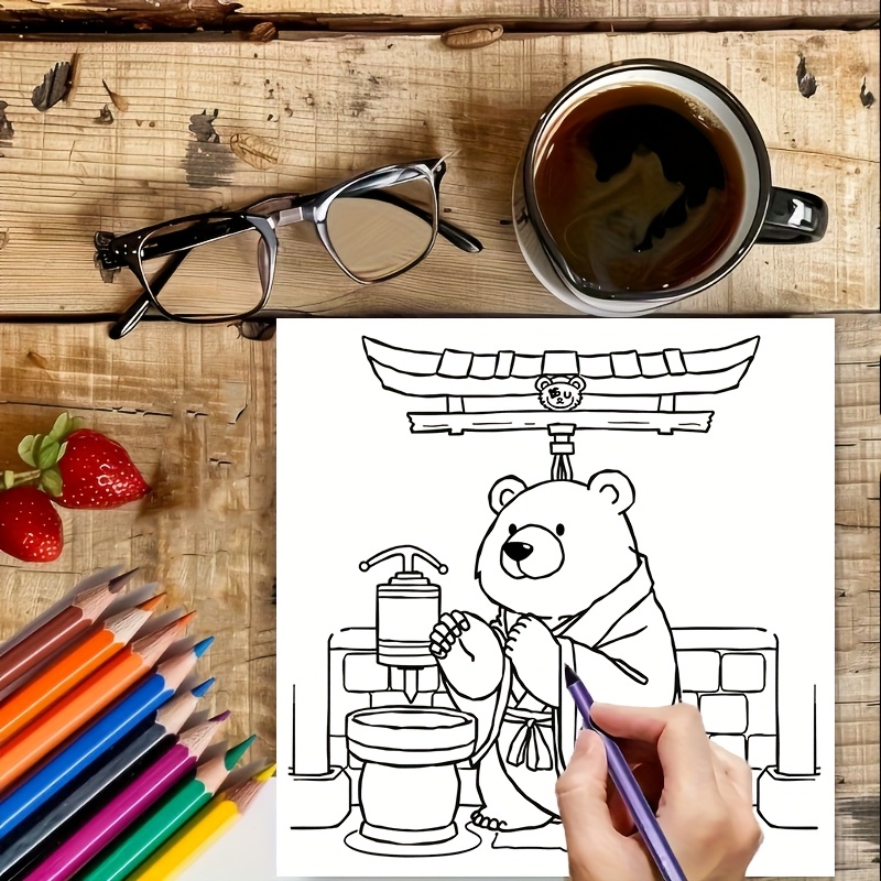 28 Pages Cute Bear in Japan Co - огляд і ціна Adult Coloring Book Stress Relief