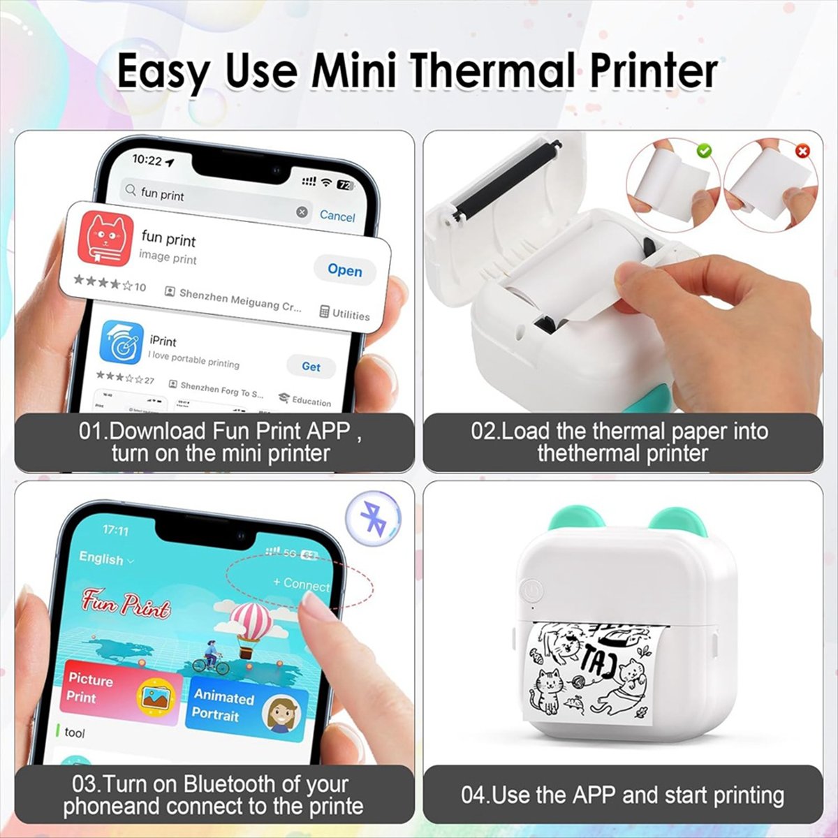 Mini Sticker Printer RGB Light - огляд і ціна Mini Pocket Thermal Printer Paper Roll
