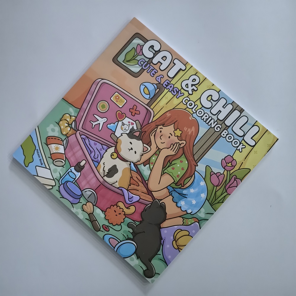 Cat & Girl Cute Easy Coloring  - огляд і ціна Adult Coloring Book Stress Relief