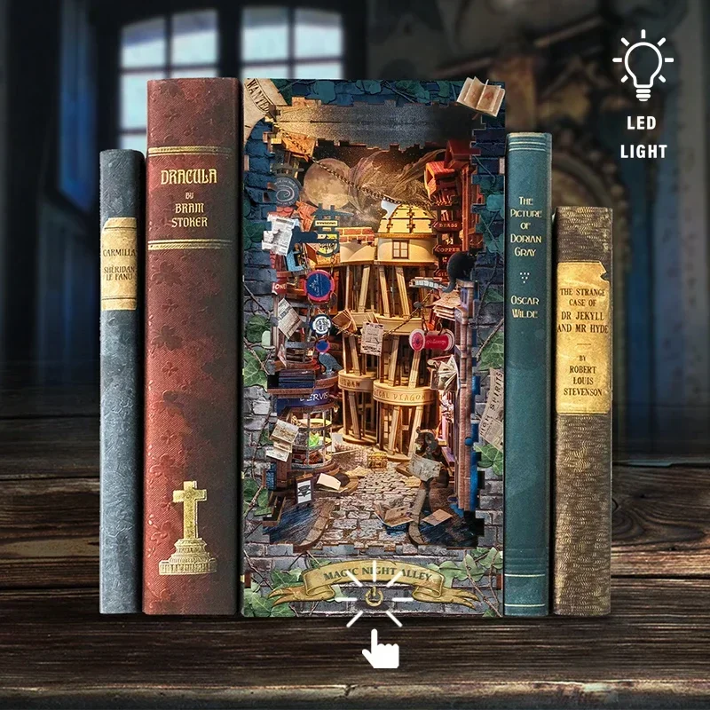 Retro DIY Magic Night Alley Wo - огляд і ціна Diy Wooden Book Nook Kit Shelf Insert