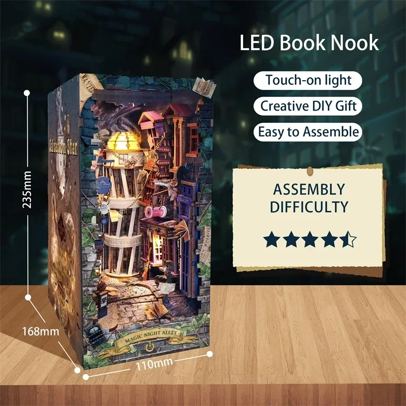 Retro DIY Magic Night Alley Wo - огляд і ціна Diy Wooden Book Nook Kit Shelf Insert