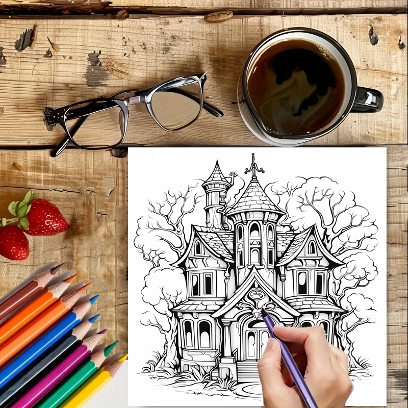 Haunted House Coloring Book fo - огляд і ціна Adult Coloring Book Stress Relief